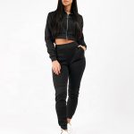 Ladies New Fashion 2 Pieces Loungewear Fleece Jogger Zip Crop Hooded Jacket Tracksuit Set Sportsfore