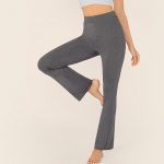 Ladies Sporty High Waist Wide Waistband Solid Heather Grey Pants Sportsfore