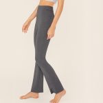 Ladies Sporty High Waist Wide Waistband Solid Heather Grey Pants Sportsfore