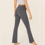Ladies Sporty High Waist Wide Waistband Solid Heather Grey Pants Sportsfore