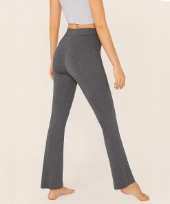 Ladies Sporty High Waist Wide Waistband Solid Heather Grey Pants Sportsfore