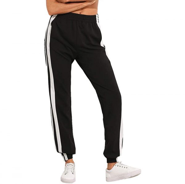 Women's High Split Side Striped Pocket Joggers Snap Button Trousers