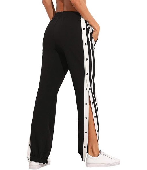 Women's Sporty Fashion High Split Side Striped Pocket Joggers Snap Button Pants & Trousers Sportsfore