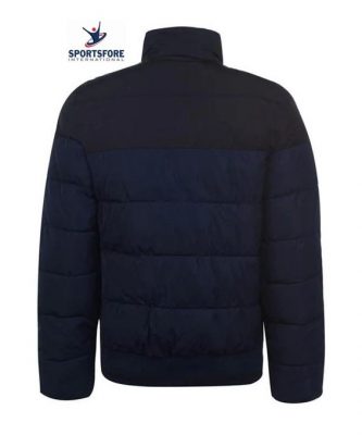 New Design High Neck Fold Down Collar Open Pockets Zip Fastening Long Sleeves Padded Track Puffer Jacket for Men