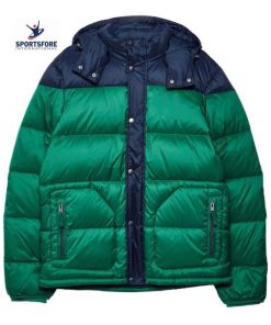 Latest Fashion Color Block Detachable Hood Water Resistant Down Filling Puffer Jacket for Men