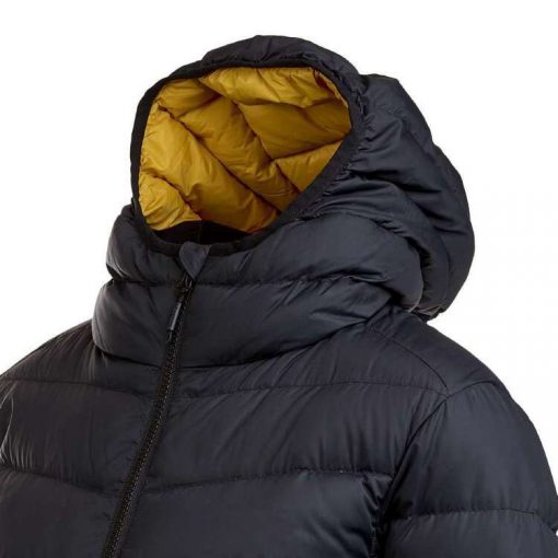 Women's Black & Yellow Slim Fit Long Sleeves Hooded Peak Puffer Jacket