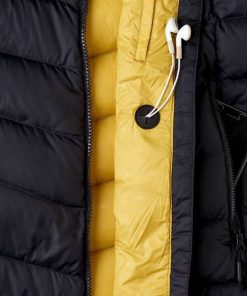 Women's Black & Yellow Slim Fit Long Sleeves Hooded Peak Puffer Jacket