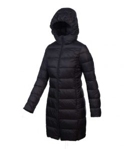 Women's Plus Size Black Travel-Lite Long Line Hood Down Jacket