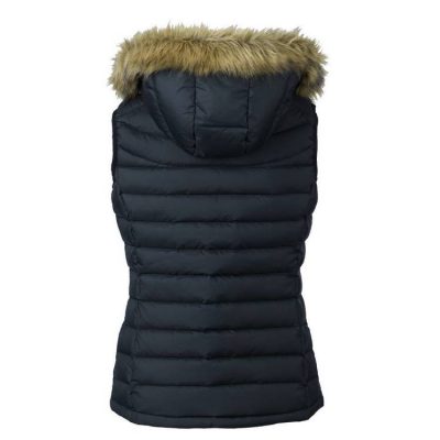 Women's Duck Down Vest Removable Hood with removable Faux Fur 2 Zipped Pockets Sleeveless Jacket