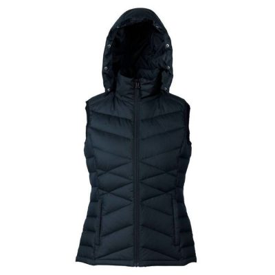 Women's Duck Down Vest Removable Hood with removable Faux Fur 2 Zipped Pockets Sleeveless Jacket