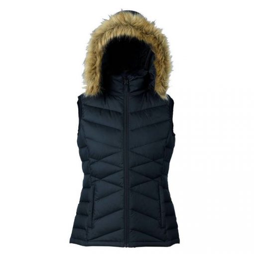 Women's Duck Down Vest Removable Hood with removable Faux Fur 2 Zipped Pockets Sleeveless Jacket