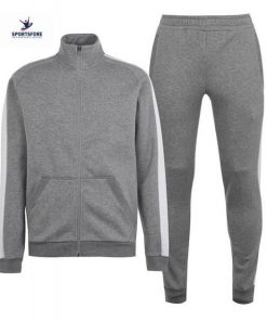 Best Selling Comfortable Fit Mens Custom Logo Fleece Lining Grey Tracksuit Set