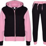 Custom Kids Plain Pink Contrast Fleece Hooded Top Bottom Jogging Tracksuit Set for Girls