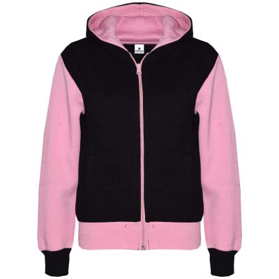 Custom Kids Plain Pink Contrast Fleece Hooded Top Bottom Jogging Tracksuit Set for Girls