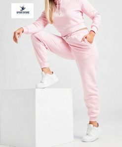 Luxury Pink Beautiful Soft Cotton Fleece Overhead Womens Crop Top Tracksuit