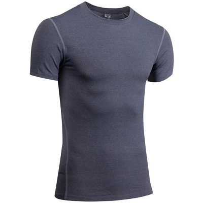 Mens skin fit compression short sleeve crewneck moisture wicking fitness workout gym plain t shirt