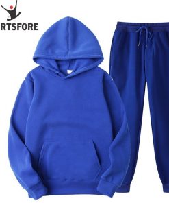 OEM Customized 2 Piece Plain Hooded Tracksuit For Men