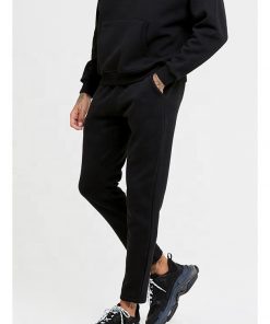 OEM Customized High Quality Men Jogging Sportswear Plain Black Hooded Tracksuit