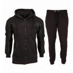 OEM Customized Men Fleece Hooded Patchwork Tracksuit Set