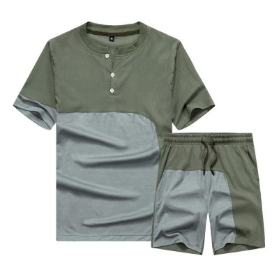 OEM Customized New Men Summer Short Set Men Color Block Tracksuit Suits