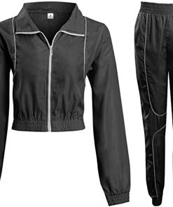 Wholesale cheap new fashion contrast zip crop jacket gym fitness running workout blank black track suits for women