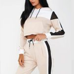 Women cheap fashion trend side stripe panel crop top tracksuits - Image 6