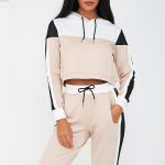 Women cheap fashion trend side stripe panel crop top tracksuits