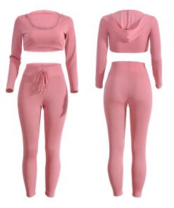 Women fashion trend 2 pieces training jogging fitness jumpsuit set with hood