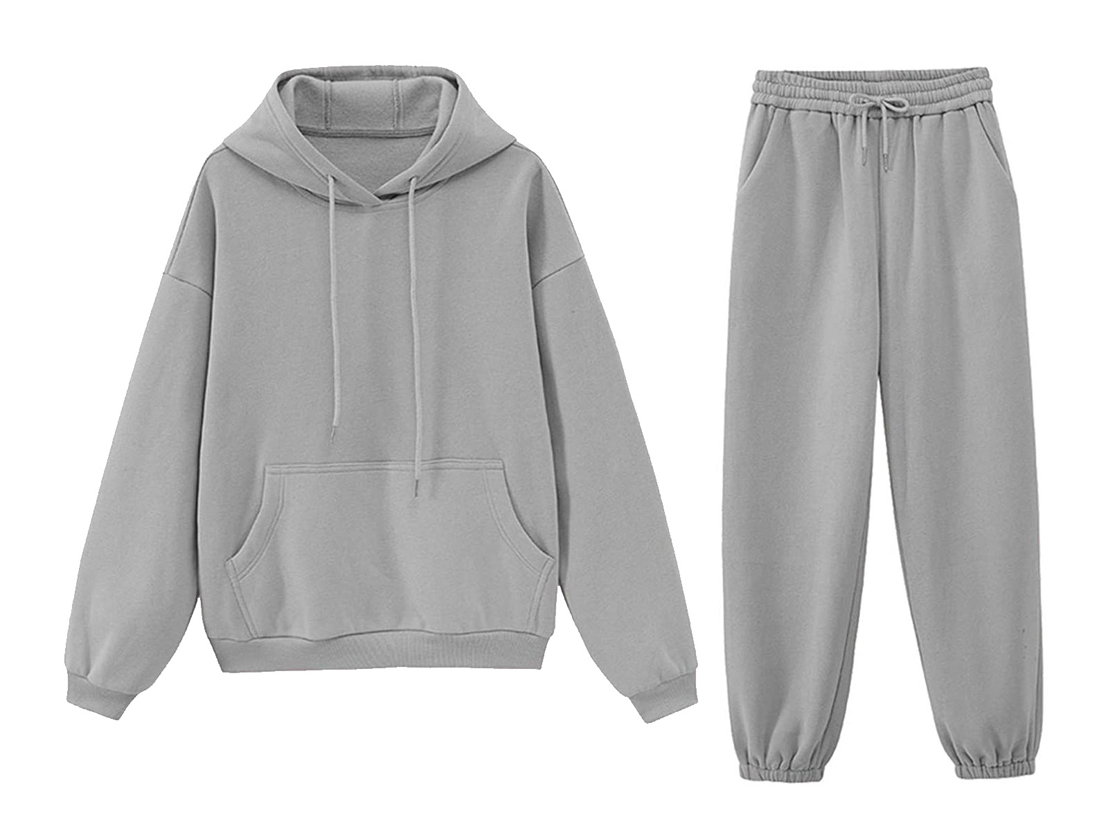 Women 2 Piece Outfits Plain Blank Stylish Hooded Tracksuit Jogging Grey ...