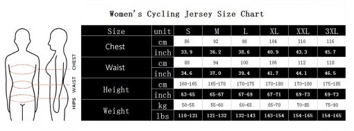 Women Cycling Jersey Size Chart