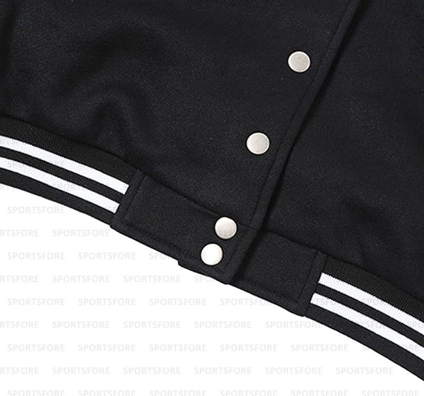 Women Cropped Leather Sleeve Varsity Letterman Baseball Black Jackets