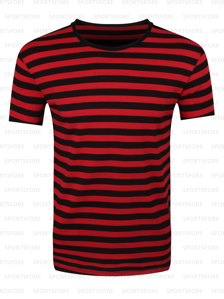 Wholesale Men Striped Short Sleeve Shirt Black and Red