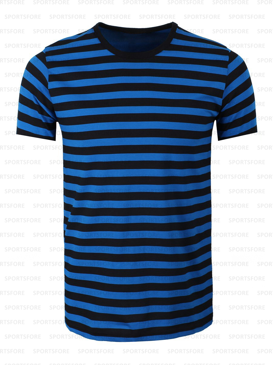 Wholesale Men Striped Short Sleeve Shirt Blue and Black