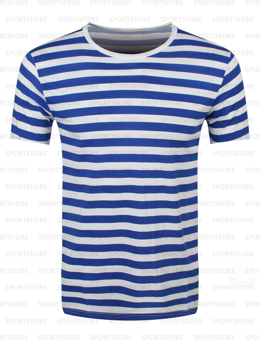 Wholesale Men Striped Short Sleeve Shirt Blue and White