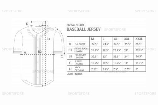 sportsfore baseball jerseys size chart